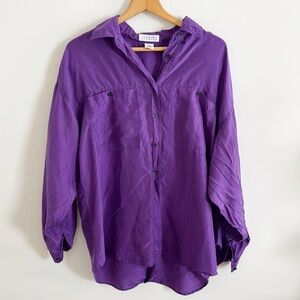 Vintage 90s express tricot silk oversized long sleeve button down shirt top sz M